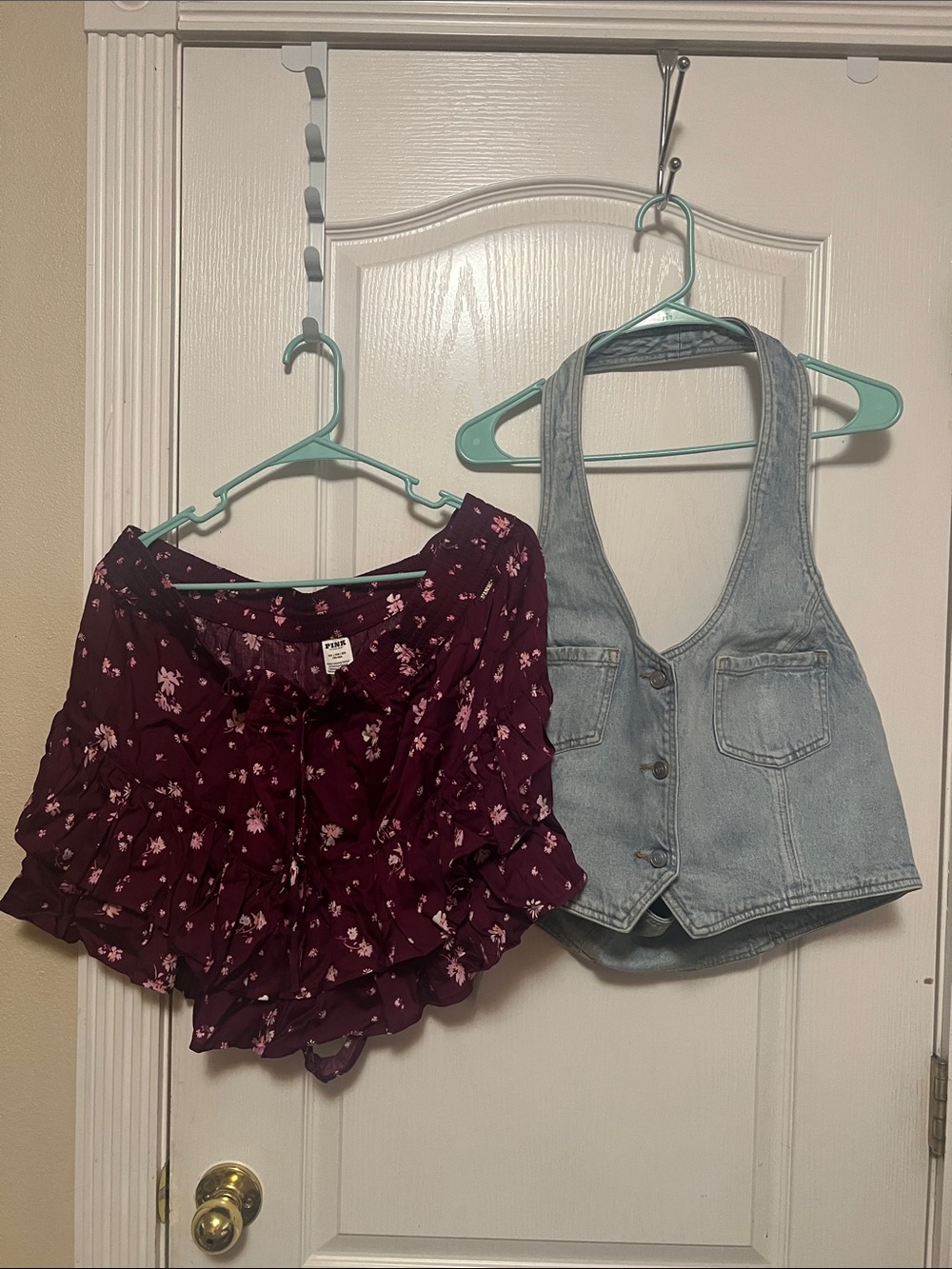 PINK vs Light Wash Denim Crop Vest and Floral Skirt